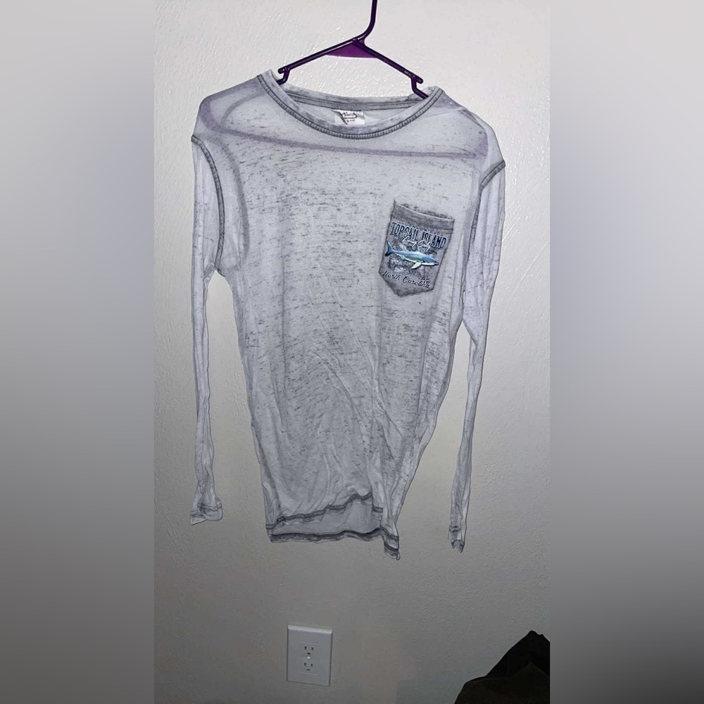 White Long Sleeve Shirt with Graphic Pocket